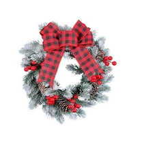 Cinvoph 11.8" Christmas Artificial Bow Wreath, Exquisite Wreath with Xmas Balls, Bow, Pinecone and Berries for Front Door Wall Windows Xmas Ornament, A