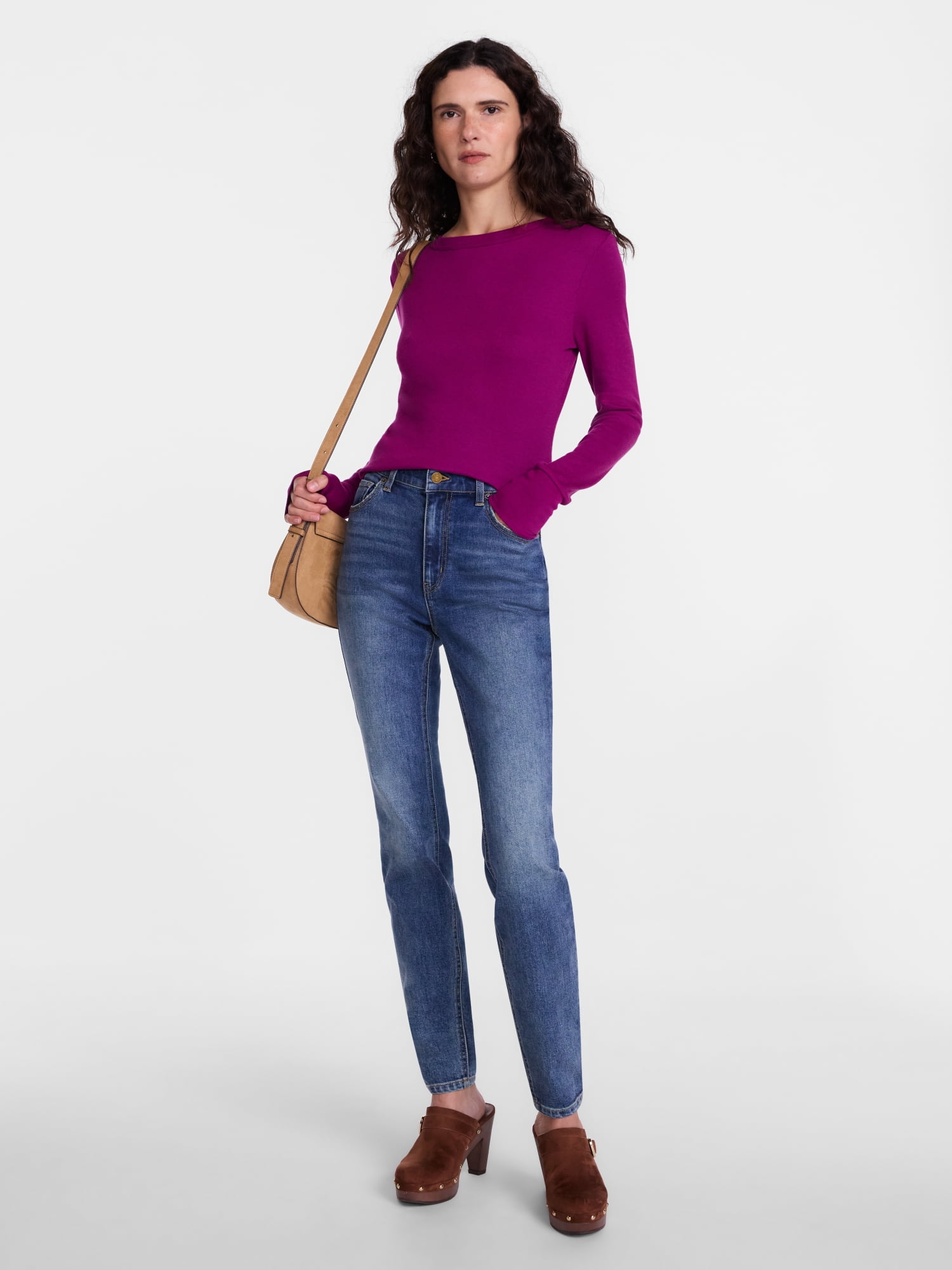 Scenario Women's and Women's Plus Rib Tee with Long Sleeves, Sizes XS-4X