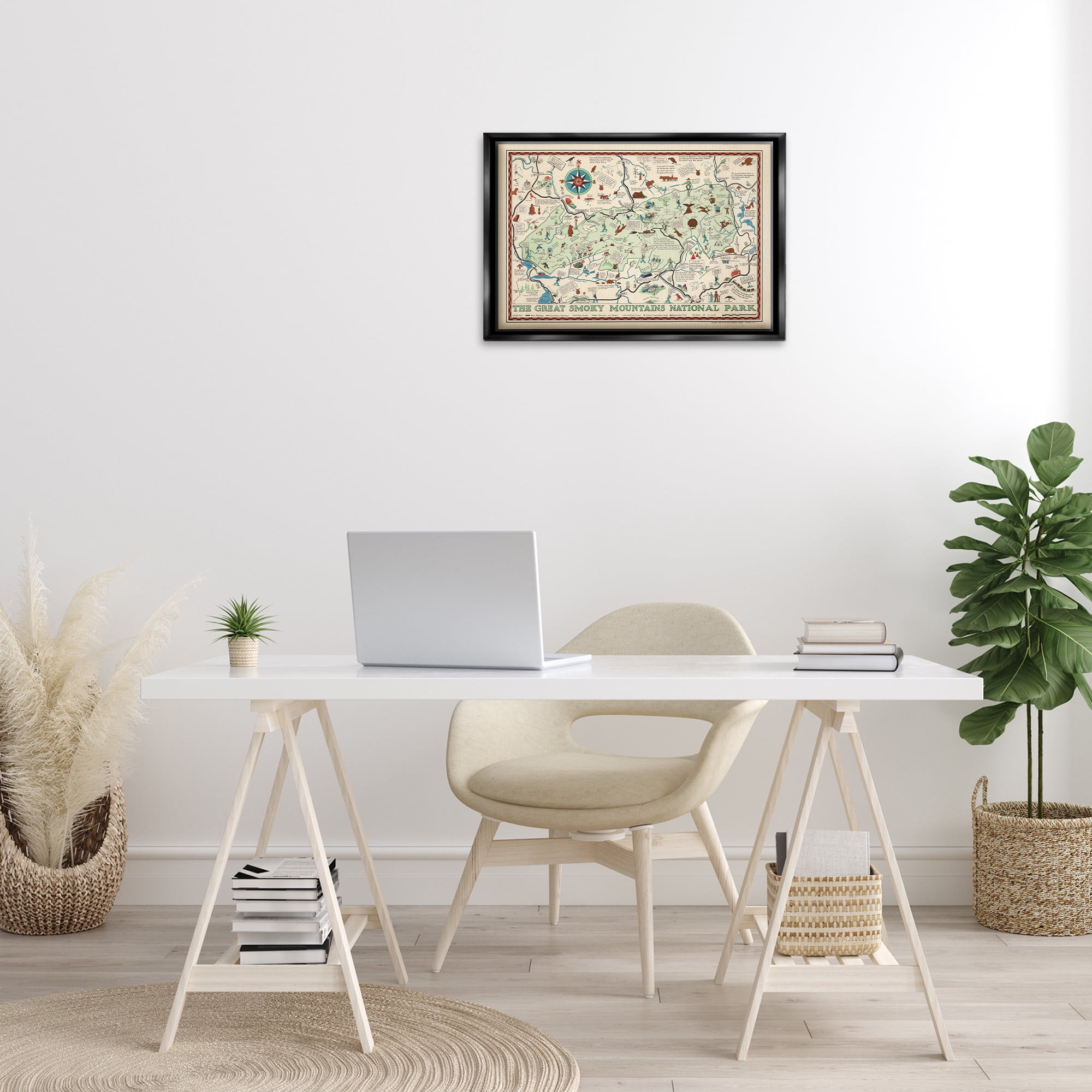 Stupell Industries Great Smoky Mountains Map History & Language Painting Black Floater Framed Canvas Art Print Wall Art, 25 x 17