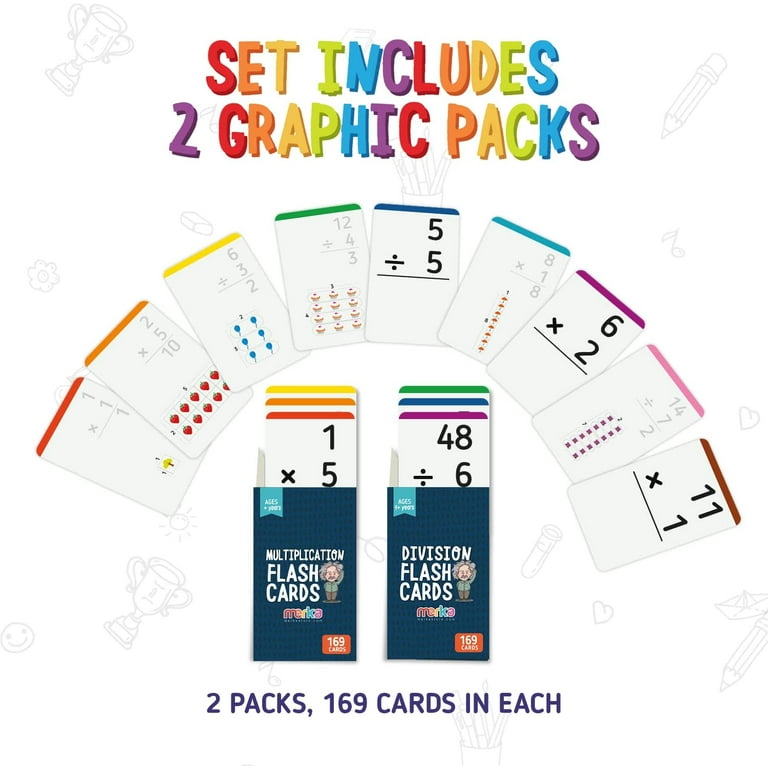 Merka Mathematics Flash Cards, 338 Cards in Total, Math Flash Cards, Multiplication and Division Flash Cards, Multiplication Flashcards for 3rd Grade