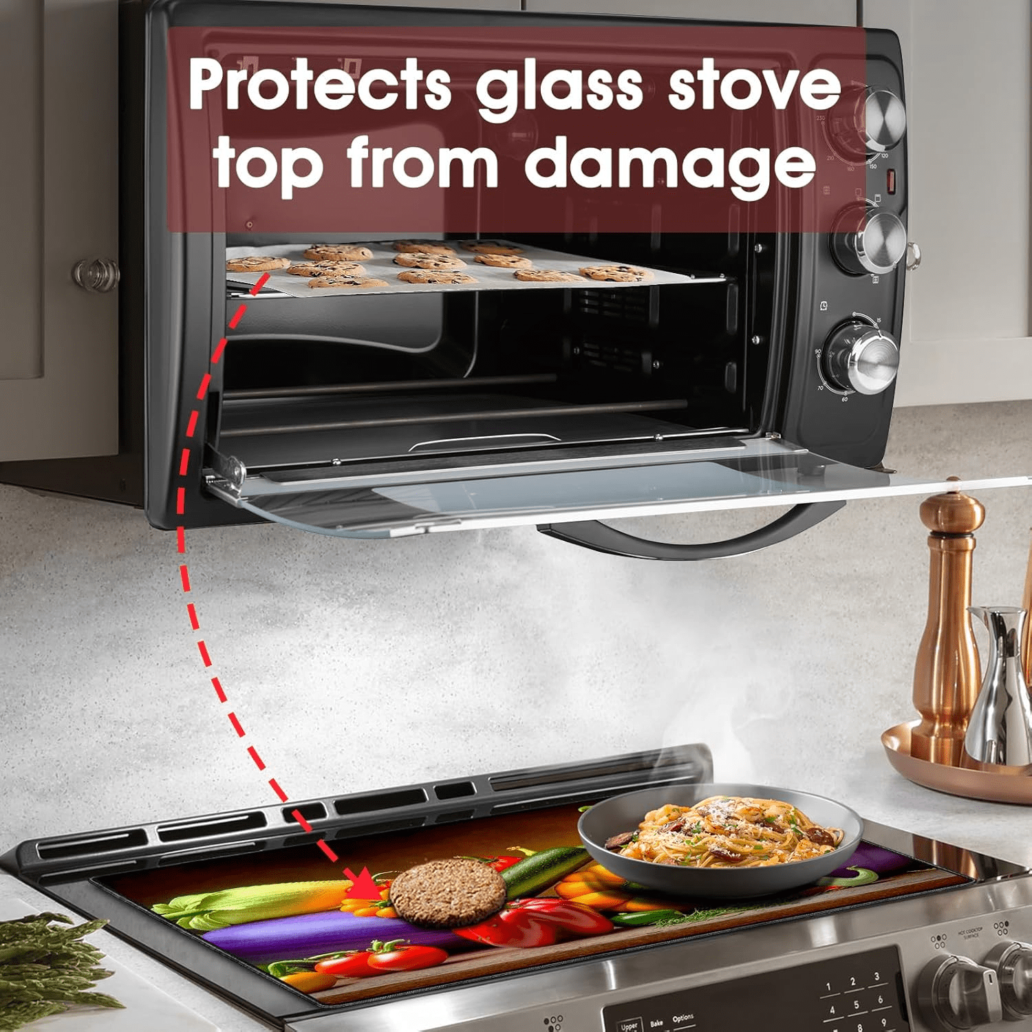 TYEMUI 30" Electric Stove Top Cover Waterproof Natural Rubber Mat, 28.5x20.5in Heat Resistant 30inch 5.0cu Stove Cover Protector, Non-Slip Countertop & Glass Cooktop Shield
