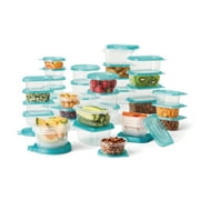 Mainstays 92 Piece Plastic Food Storage Container Set, Clear Containers, Transparent Blue Lids, Assorted Sizes - 46PK