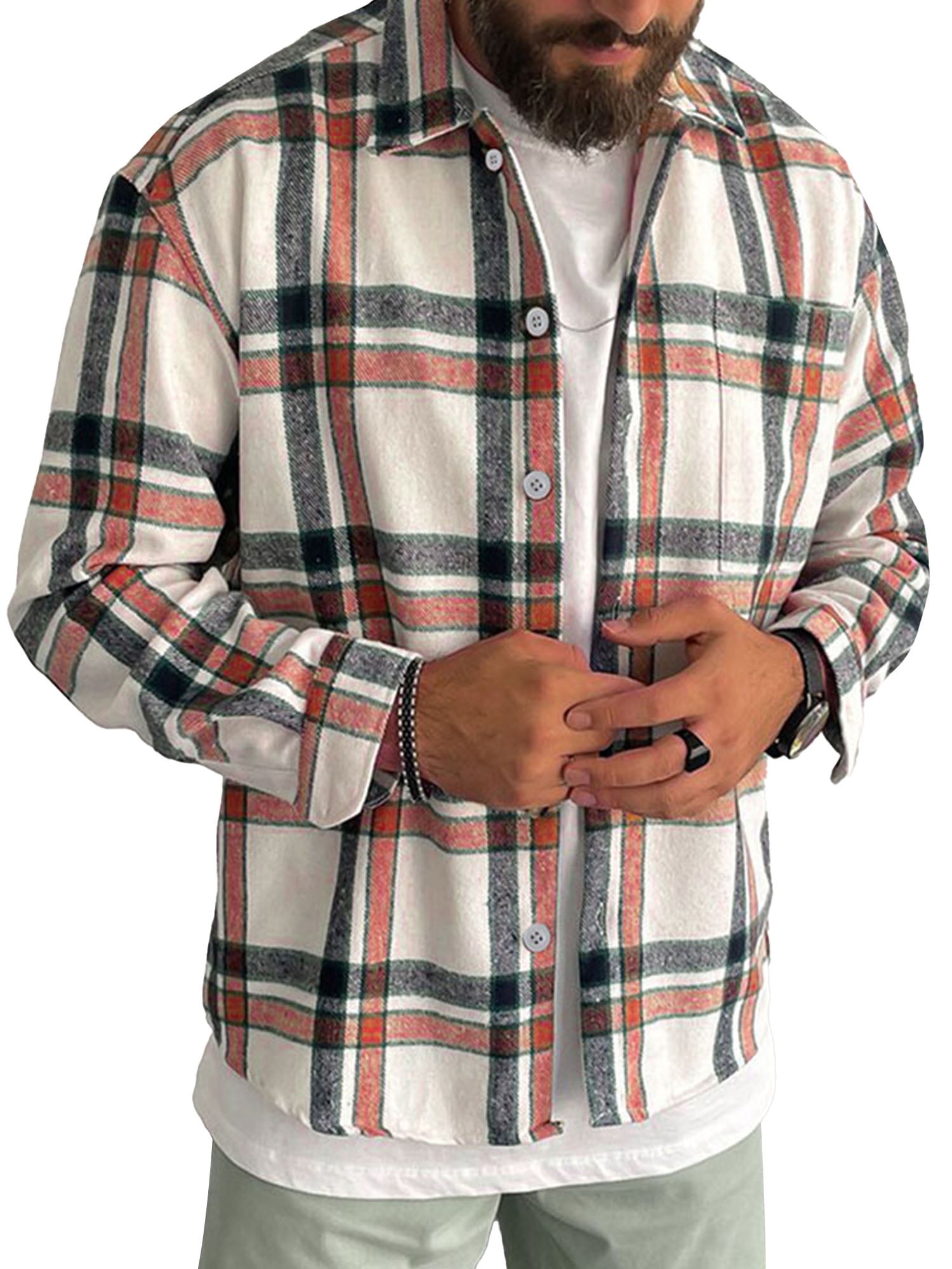 Generic Mens Simple Short Sleeve Plaid Checkered Button Down Casual Shirts 