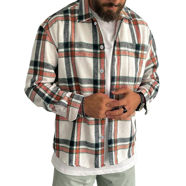 Frontwalk Plaid Button Up Shacket for Mens Check Print Shirt Jacket ...