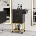 thumbnail image 2 of OmySalon Beauty Salon Storage Trolley Cart, Salon Station for Stylist, Wooden Hair Cabinet with Dryer Holder & Drawer, Hairdressing Tools Organizer Equipment for Spa Barbershop Lash Tattoo, Black, 2 of 9