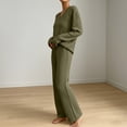 thumbnail image 4 of Women's 2 Piece Loungewear Outfits Ribbed Knit V Neck Long Sleeve Top and Wide Leg Pants Sets Soft Warm Fall Winter Casual Tracksuit Army Green, 4 of 7