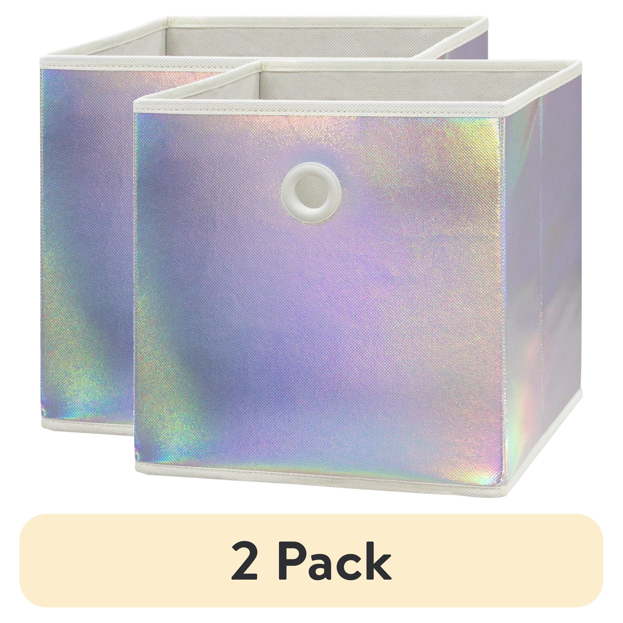 (2 pack) Your Zone Kids Collapsible Fabric Storage Bin, Iridescent, 10.5 in x 10.5 in x 10.75 in