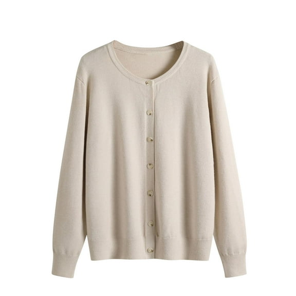 XMMSWDLA Women's Button Down Crew Neck Long Sleeve Soft Knit Cardigan Sweater