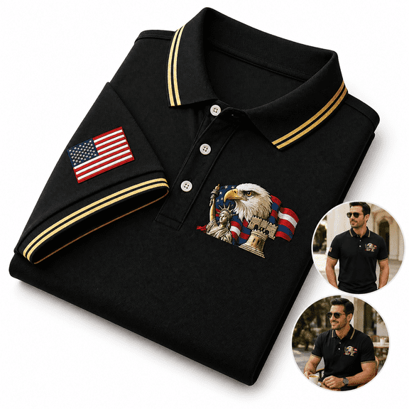 250th Anniversary Polo Shirt for Men, Patriotic USA Flag Eagle 1776-2026 Graphic Polo Tee, Casual Short Sleeve Independence Day Shirt