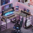 thumbnail image 4 of Bestier 95 inch L Shaped Gaming LED Desk with Monitor Stand & Keyboard Tray for Adults in Grey, 4 of 11