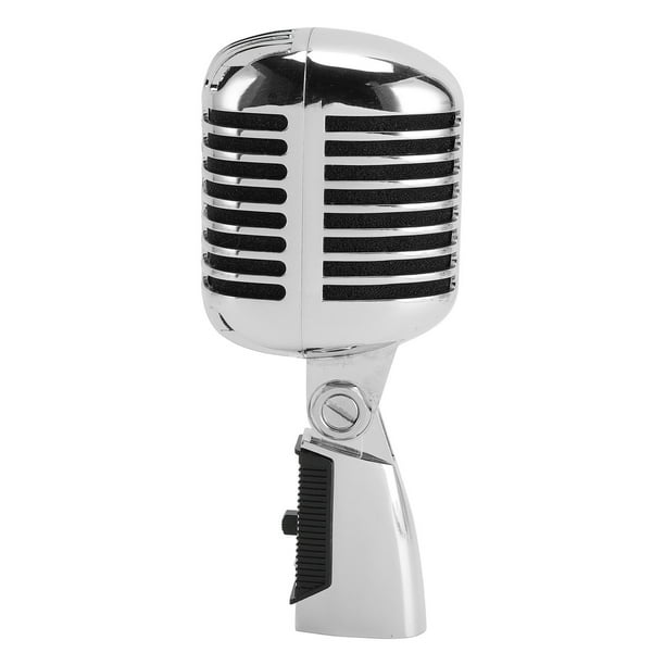 Micrófono Dinámico Vintage, Micrófono Clásico de Estilo Retro, Cardioide Direccional de Aleació de Zinc con Estante Giratorio Autotensor, Micrófono Dinámico Retro
