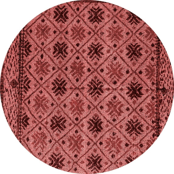 Ahgly Company Machine Washable Indoor Round Abstract Red Modern Area Rugs, 5' Round