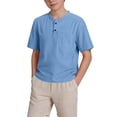 thumbnail image 3 of MKOSPLRT Boys Henley Shirts 5-15Y Kids Basic Solid Tops Short Sleeve Button Up T Shirts Lightweight Summer Tees with Pocket, 3 of 10