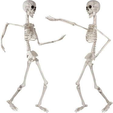 2 Pack 36" Skeleton Halloween Decoration, Full Body Plastic Skeleton Poseable with Movable Joint for Indoor and Outdoor Halloween Decor, Haunted House