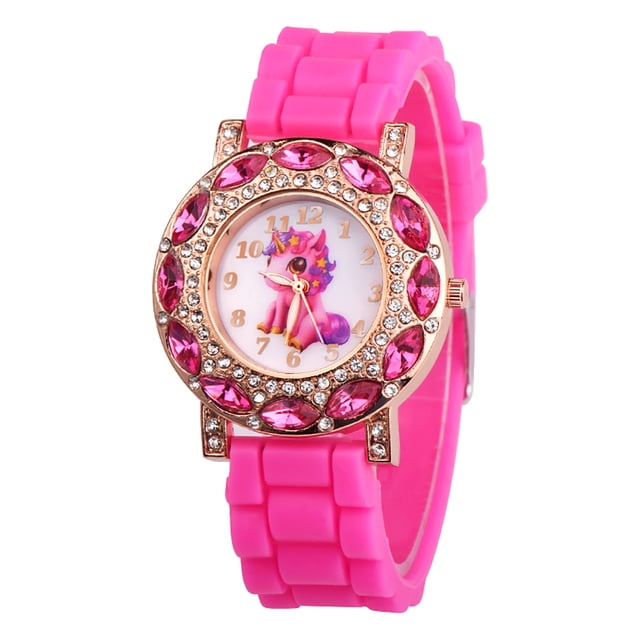 Reloj De Silicona Con Diseño De Unicornio De Dibujos Animados, Reloj De Cuarzo Para Niños Con Diamantes De Imitación De Colores matsuzay AP007412-00
