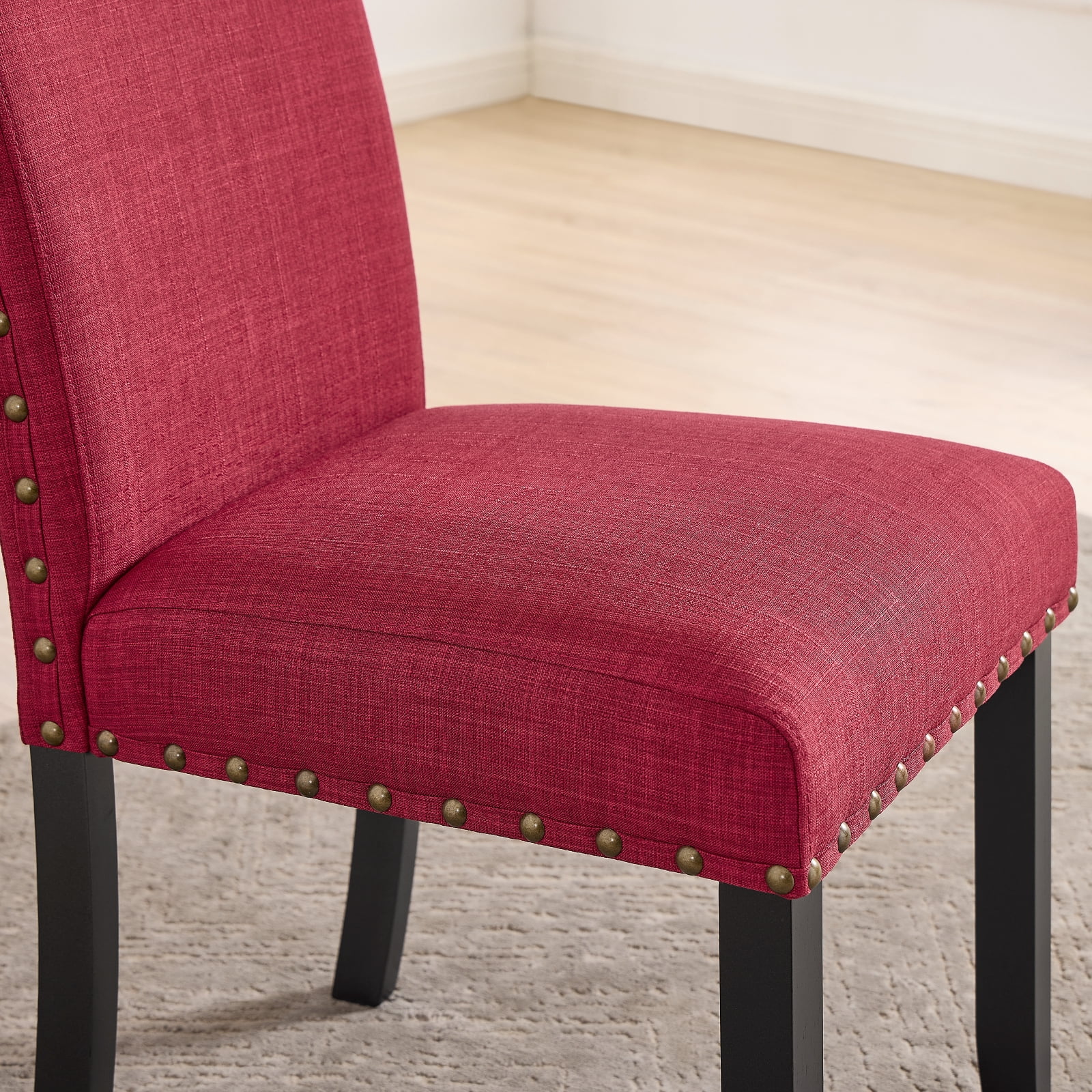 Roundhill Furniture Biony Fabric Dining Chairs with Nailhead Trim, Set of 2, Red