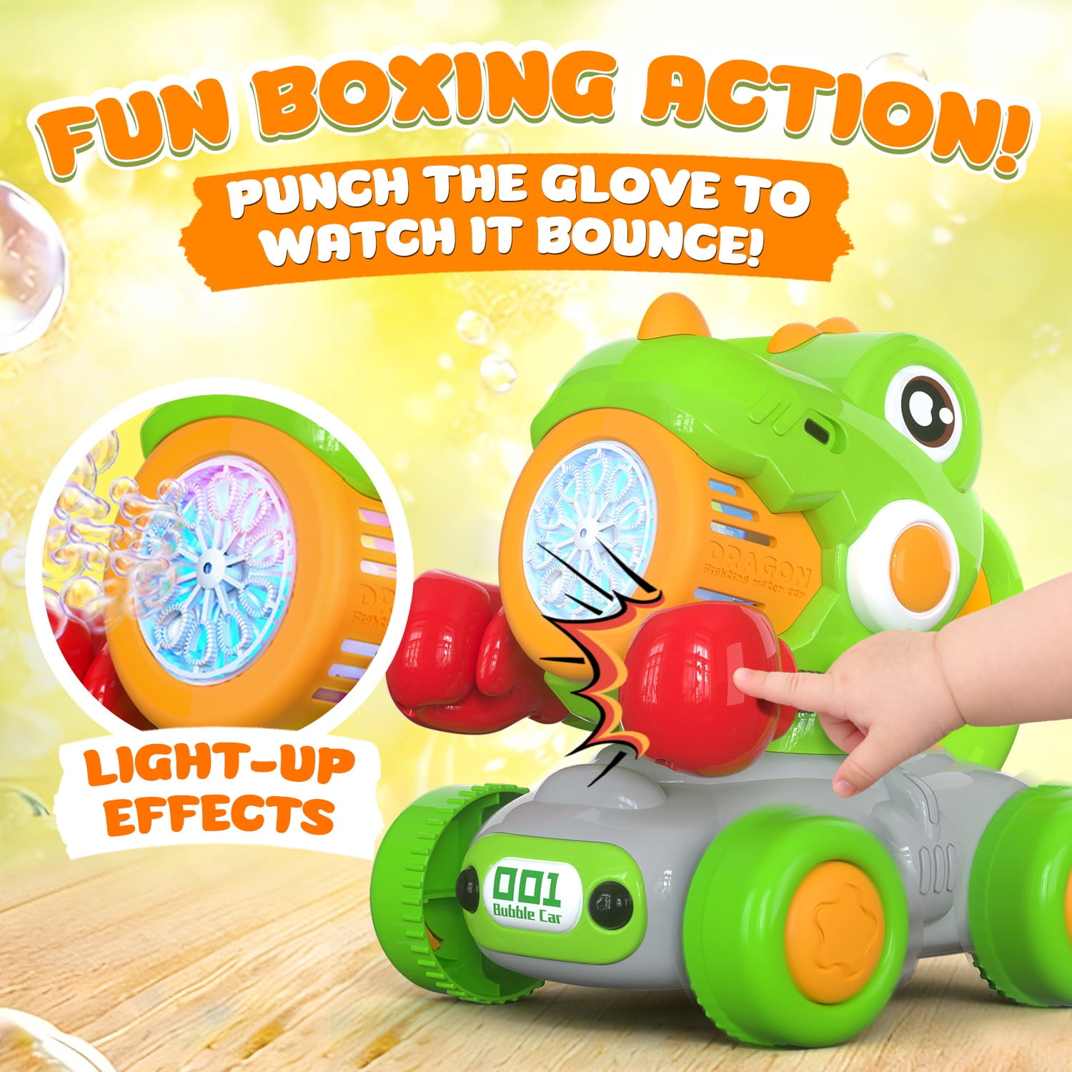 JoyStone Automatic Bubble Machine Toys for Toddlers, Push & Handheld Bubble Lawn Mower with Lights, Rechargeable Bubble Blower Toy for Kids Ages 3–6, Green