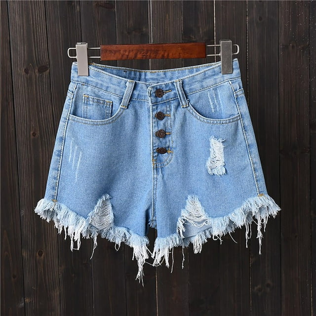 asjyhkr Plus Size Womens Denim Shorts High Rise Summer Ripped Button down Jeans Shorts with Pockets,S-5XL