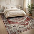 thumbnail image 3 of ODIKA 8'x10' Washable Area Rug Non-Shedding, Easy Care, Vintage Medallion Oriental Distressed Southwestern Floral Border for King Size Bedroom Under Bed, Master Suite, 3 of 7