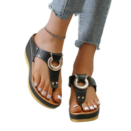 

Comfortable Flip Flops for Women - Women s Sandals with Arch Support Casual Wedge Shoes Summer Casual Platform Sandal