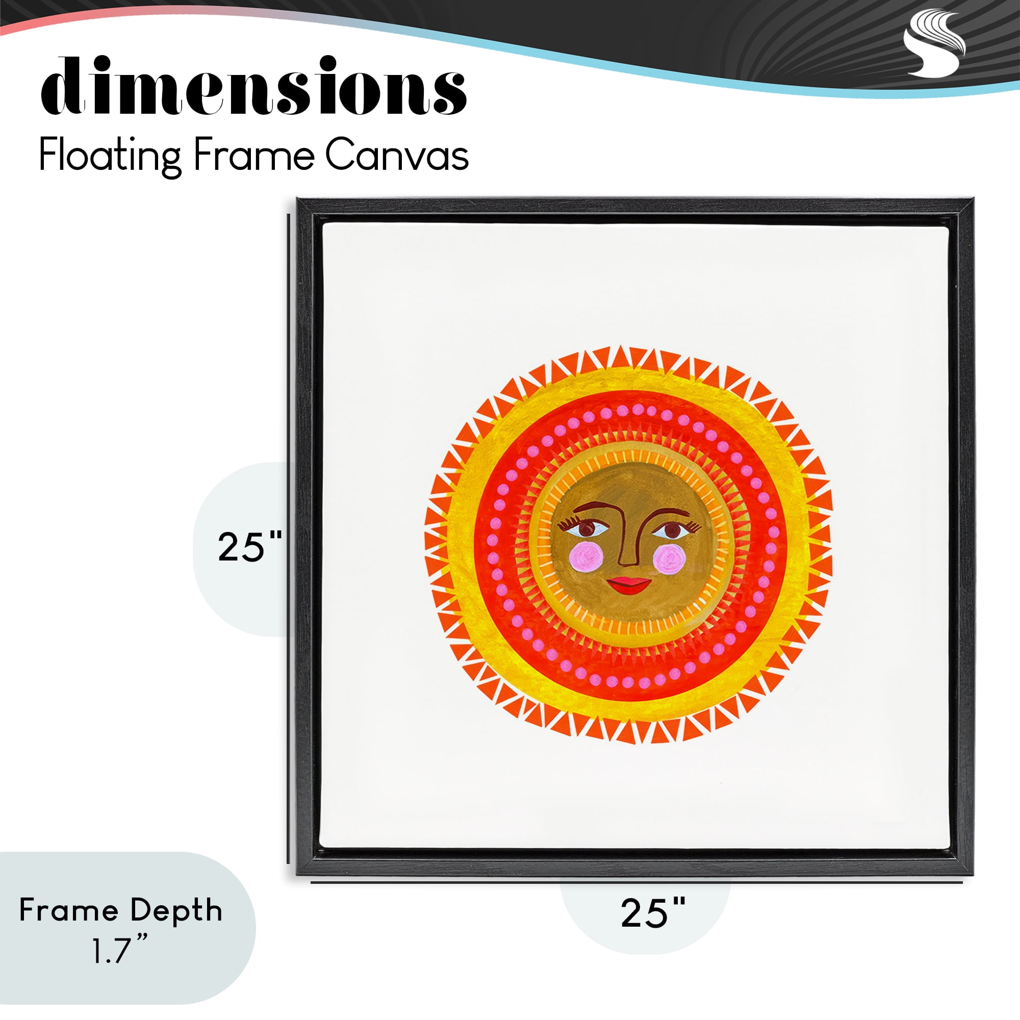 Stupell Industries Bold Bohemian Sun Black Framed Floater Canvas Wall Art, design by Katherine Herrell Studio