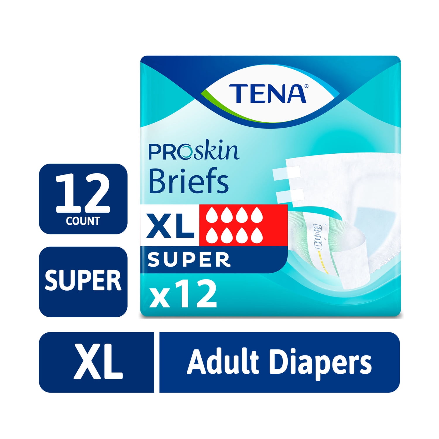 TENA ProSkin Unisex Adult Diapers, Super Absorbency, XL, 12 Count