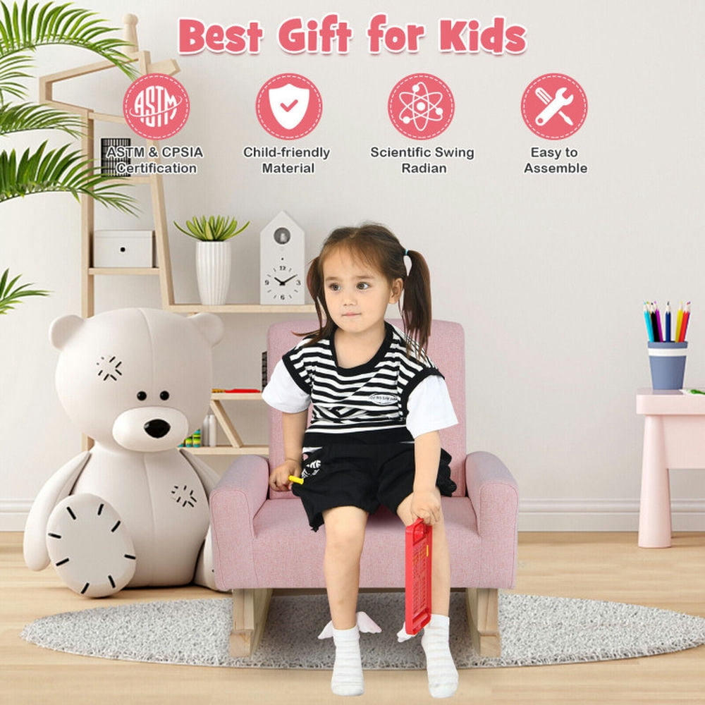 Topcobe Kids Rocking Chair with Solid Wood Legs, Toddler Living Room Chair-Pink