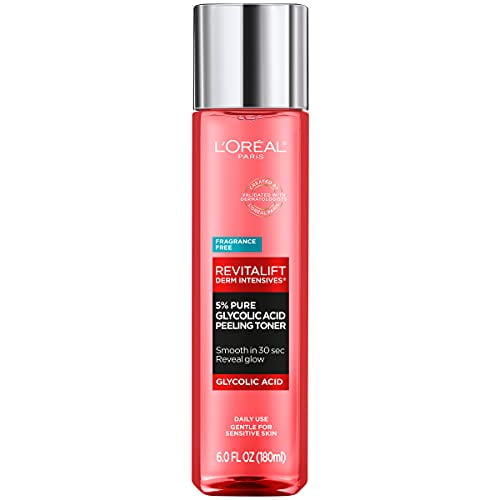 L'Oreal Paris Revitalift 5% Pure Acid Peeling Toner from Derm Intensives with Aloe Vera, Smooth Skin Glow, Daily Exfoliant Skin, Fragrance Alcohol Free, 6 fl oz