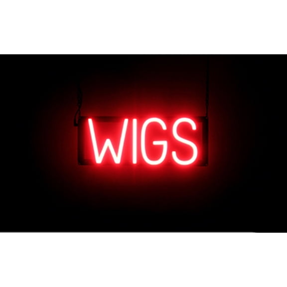SpellBrite WIGS LED Sign for Business. 16.4" x 6.3" Red WIGS Sign Has Neon Sign Look With Energy Efficient LED Light Source. Visible from 500 Feet, 8 Animation Settings.