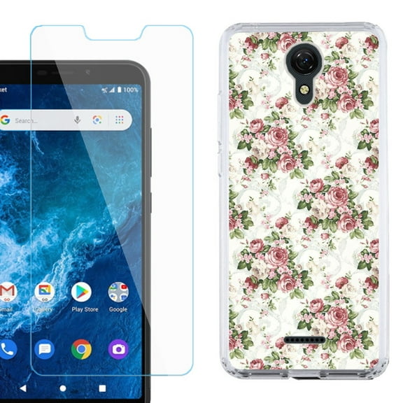 Slim-Fit Protective Phone Case compatible with Cricket Icon 2, with Tempered Glass Screen Protector, by OneToughShield ® - Floral/Rose