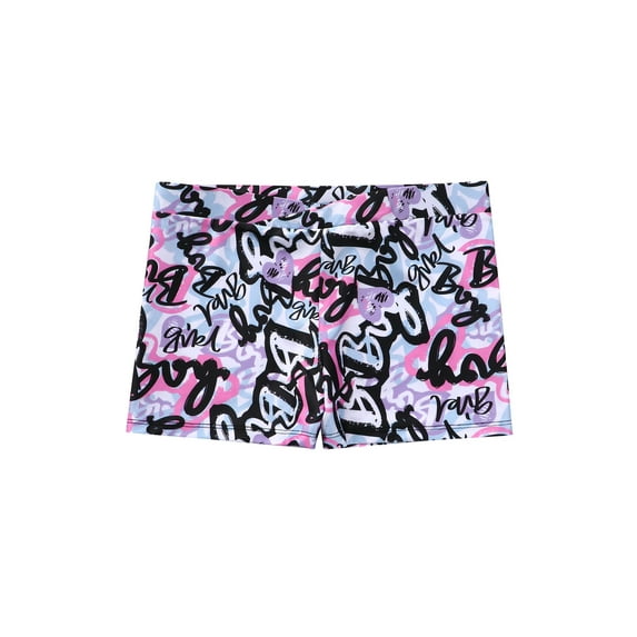 Alvivi Girls Front Cut Gymnastics Ballet Dance Booty Shorts Workout Sports Yoga Cycling Running Swimming Shorts Graffiti Pink 10-12
