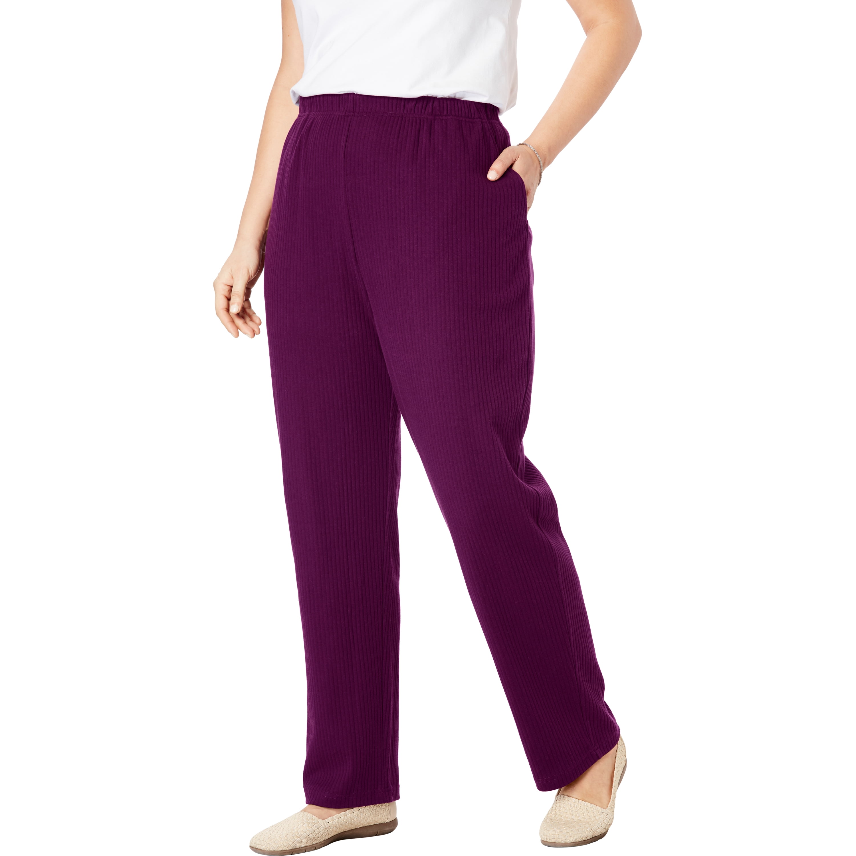 Woman Within Womens Plus Size Petite 7-Day Knit Ribbed Straight Leg Pant