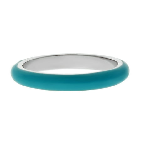 Metro Jewelry Stainless Steel Thin Ring with Blue Enamel