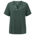 thumbnail image 3 of Dyfzdhu T Shirts for Women Loose Summer Tops V Neck Button Solid Color Short Sleeve Casual Tee Green, 3 of 3