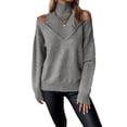 thumbnail image 5 of Women Cold Shoulder Sweater Turtelneck Cut Out Pullover Sweater Casual Long Sleeve High Neck 2 in 1 Tops Gray L, 5 of 10