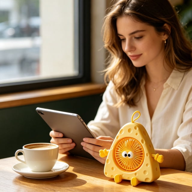 Cute Cartoon Small Desk Fan,Portable Mini Fan USB Powered, 3 Speed Adjustable Quiet Table Fan for Dorm Bedroom Office Outdoor Use(Yellow)
