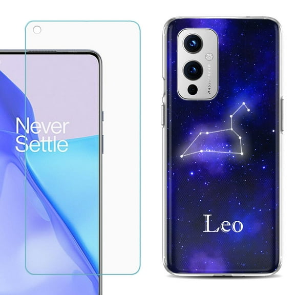Slim-Fit TPU Phone Case Compatible with OnePlus 9 5G, with Tempered Glass Screen Protector, by OneToughShield ® - Zodiac / Leo