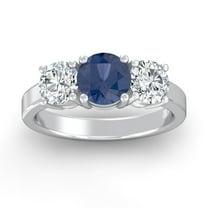 ARAIYA FINE JEWELRY 1 CT. T.W Round Shape Lab Grown Diamond and Natural Blue Sapphire Three-Stone Engagement Ring | 10K White Gold Anniversary Ring Size 5.5