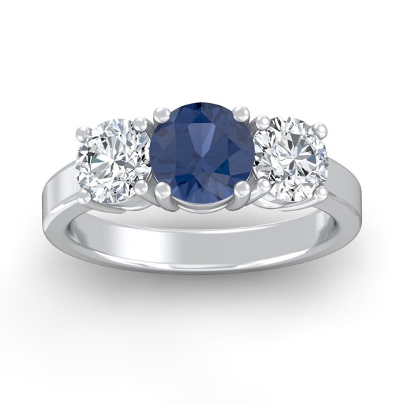 ARAIYA FINE JEWELRY 1 CT. T.W Round Shape Lab Grown Diamond and Natural Blue Sapphire Three-Stone Engagement Ring | 14K White Gold Anniversary Ring Size 5.5