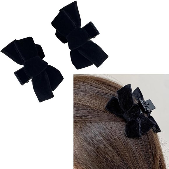 shiyou-Black Bow Hair Claw Clip Velvet Hair Bows Clips for Women Girls Bowknot Hair Claw Clip Bows Hair Barrettes Accessories for Women 2Pcs Small Bowknot Hair Clamps Claws Clips