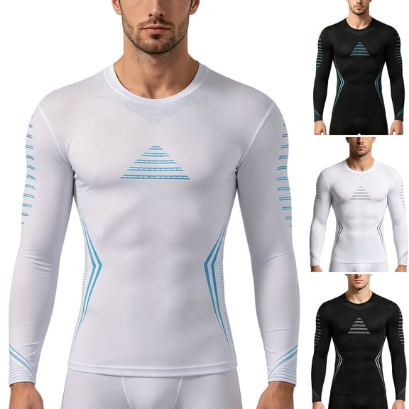 Hfnxid Tight Shirt Men Slim Body Shaper Long Sleeve Workout Shirts Quick Dry Crewneck Tops Athletic Undershirts Blue,S