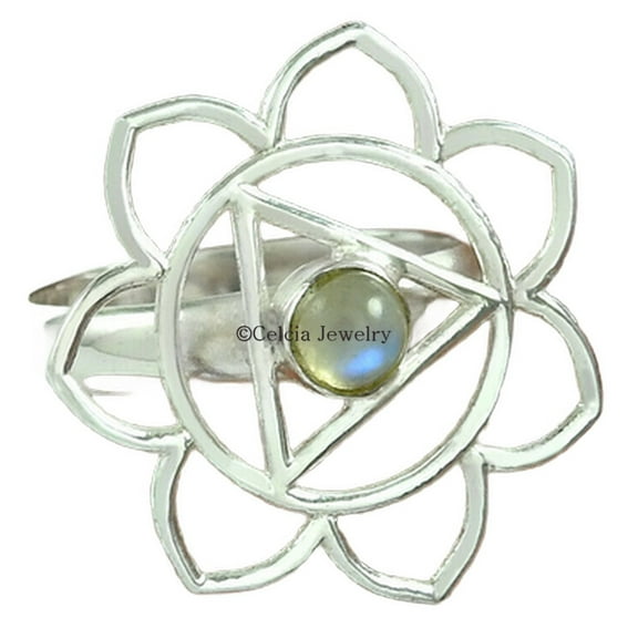 Solid 925 Sterling Silver, Genuine Rainbow Moonstone Gemstone Ring, Flower Designer Ring For Women, Floral Ring, Valentines Day Gifts For Her, June Birthstone Ring (Rainbow Moonstone, 7)