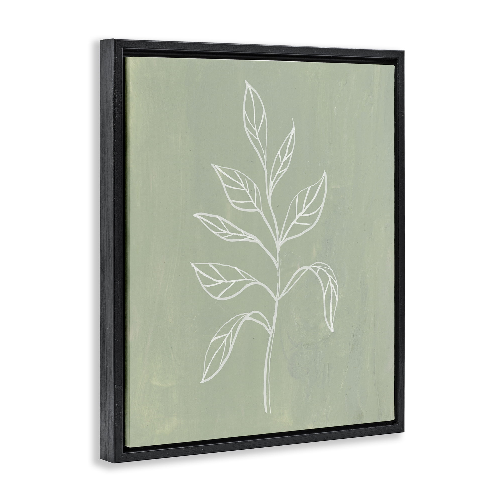 Stupell Industries Drooping Plant Leaves Plants & Flowers Painting Black Floater Framed Canvas Art Print Wall Art, 17 x 21