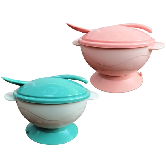 D-GROEE 1 Set Baby Silicone Suction Bowls with Spoons Baby Led Weaning Food Bowl Food Grade Toddler Food Storage Bowl Dishwasher Microwave Safe Feeding