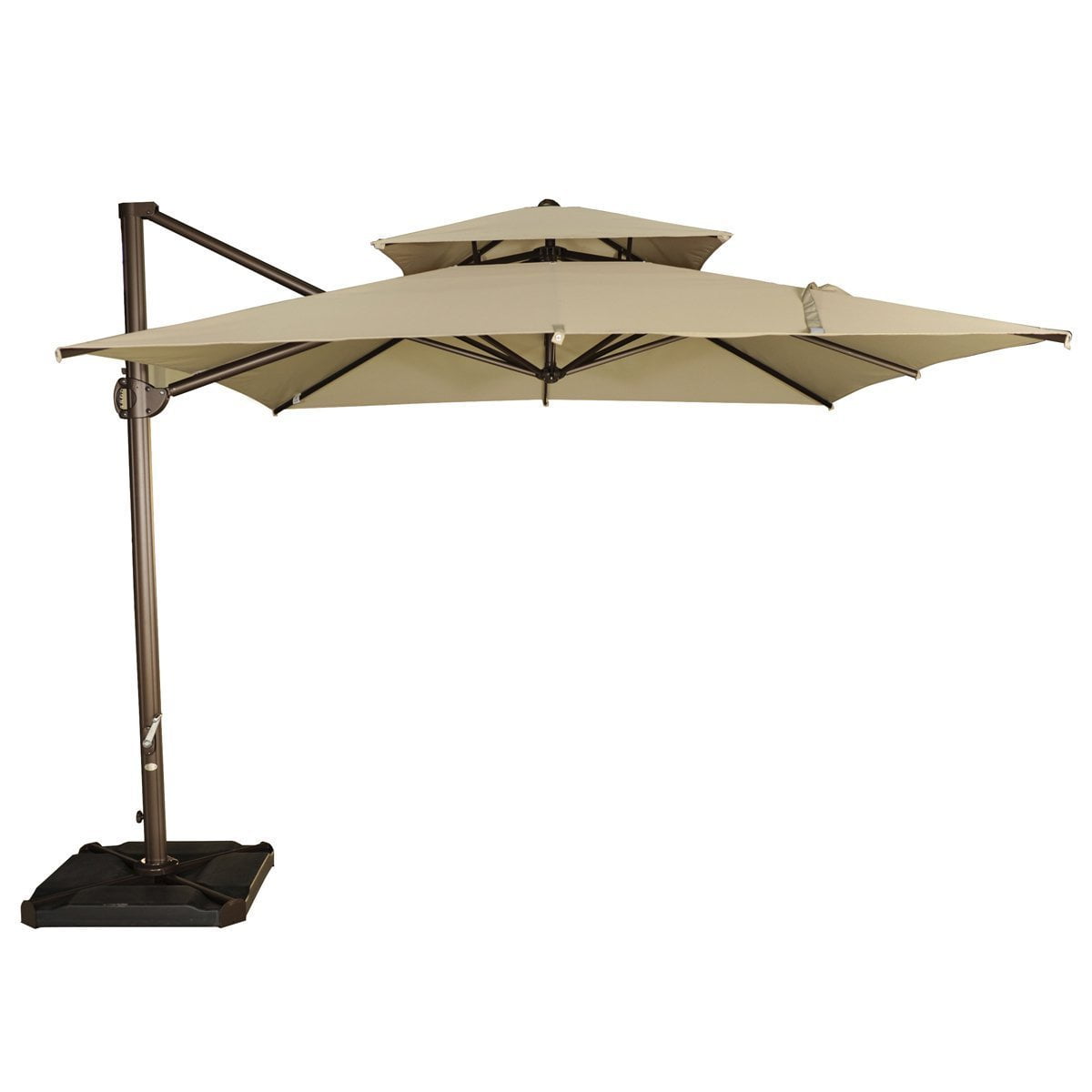 Dark Brown 9 by 12-Feet Abba Patio Rectangular Offset Cantilever Dual Wind Vent Patio Hanging Umbrella with Cross Base 