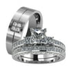 His and Hers Wedding Ring Sets Couples Rings 10kt White Gold Plated White Cz Titanium band