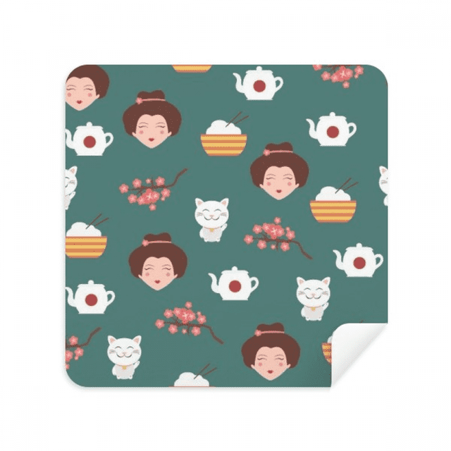 Cat Sakura Rice Teapot Japan Glasses Cloth Screen Cleaner Suede Fabric 2 Pack