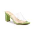 thumbnail image 1 of BLISSFUL STEP Women's Clear Point Toe High Block Heel Mules Slides Sandals Light Green 9.5, 1 of 7