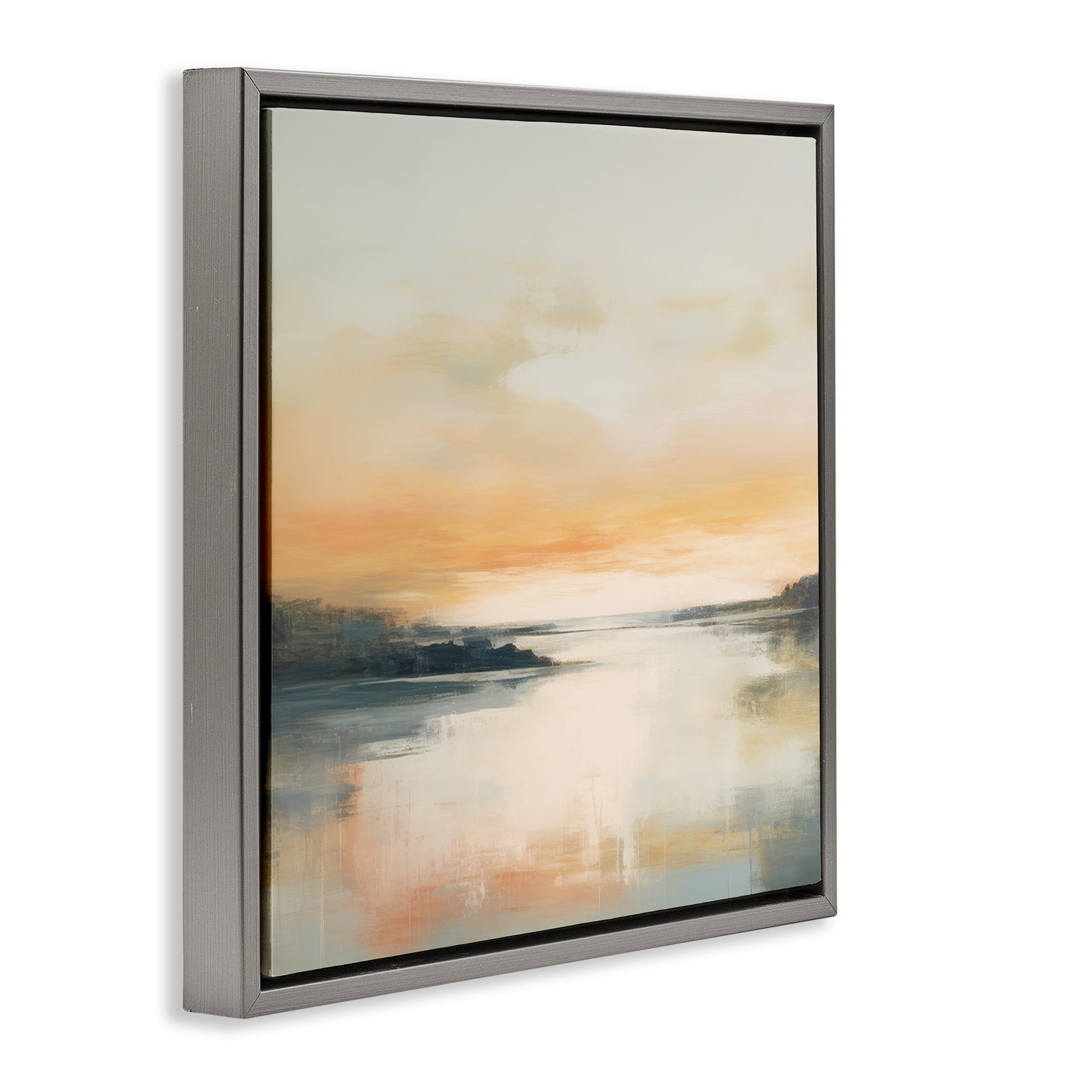Stupell Industries Clear Sunset on Lake Landscape & Nature Painting Gray Floater Framed Canvas Art Print Wall Art, 25 x 25