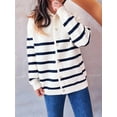 thumbnail image 6 of Women Long Sleeve Color Block Sweaters Striped Tops Button Down Open Front Knit Cardigan Coat Jackets White L, 6 of 9